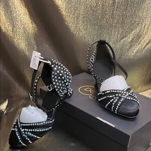 Dazzling Black & Silver Rhinestone Ballroom Heels NWT NIB
